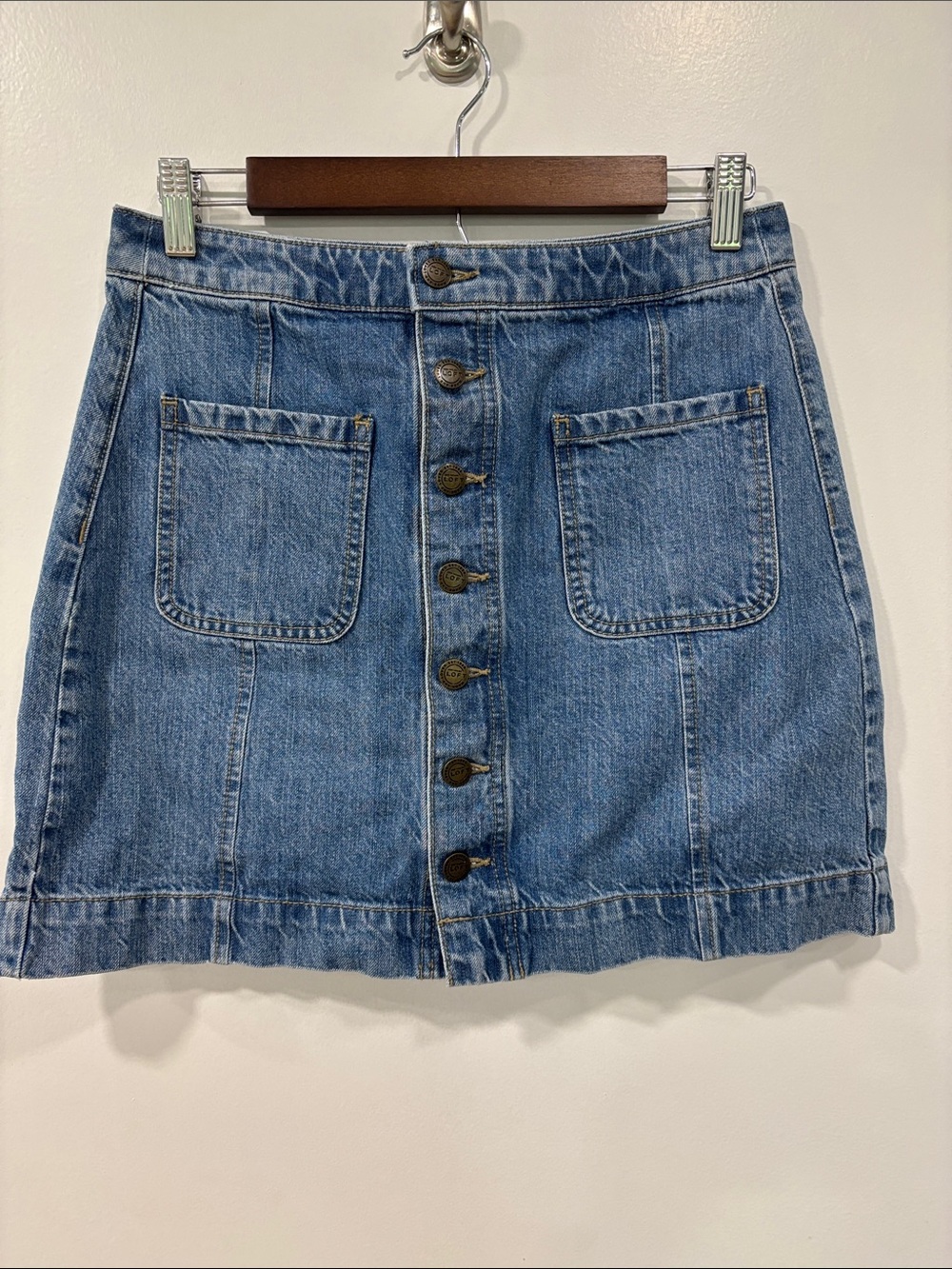 LOFT Button-Front Blue Denim Skirt